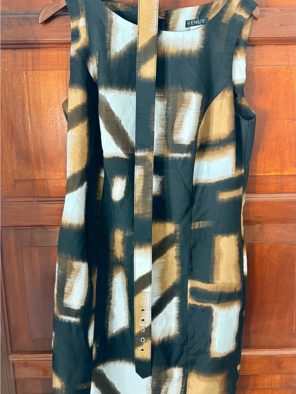 VENUS Abstract Brushstroke Dress in Black, Gold & Cream